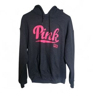 Gray Hooded Sweatshirt That says PINK On The Front And The Sleeve- Medium